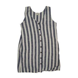 First Monday women's striped linen blend button down shift mini dress medium